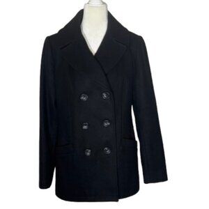Merona Women's Black Wool Blend Double Breasted Pea Coat Size Medium